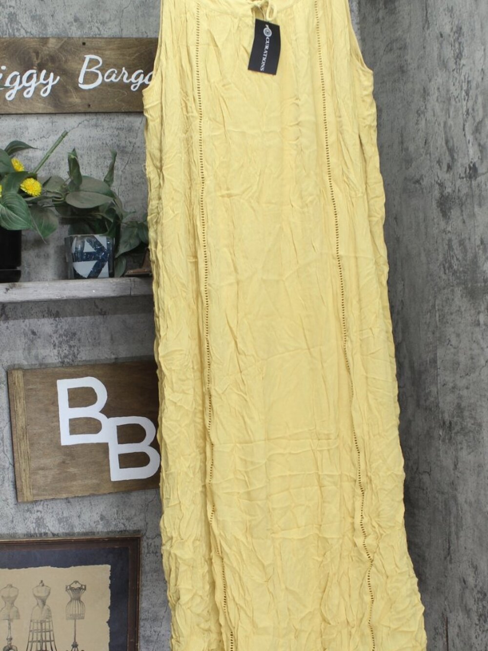 Yellow Curations Gauze Woven Sleeveless Maxi Dress 652130 Golden 1X